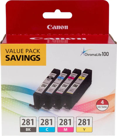 Canon 281 4-Pack Standard Capacity Ink Cartridges, Black/Cyan/Magenta/Yellow