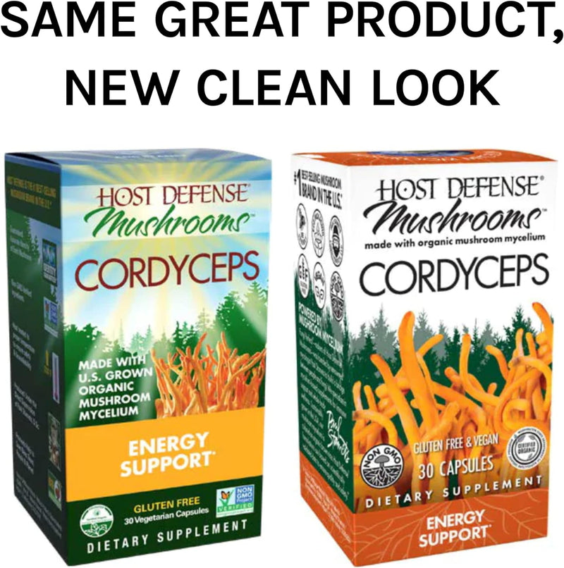 Host Defense, Cordyceps Capsules, Energy and Stamina Support, Mushroom Supplement, Unflavored, 60