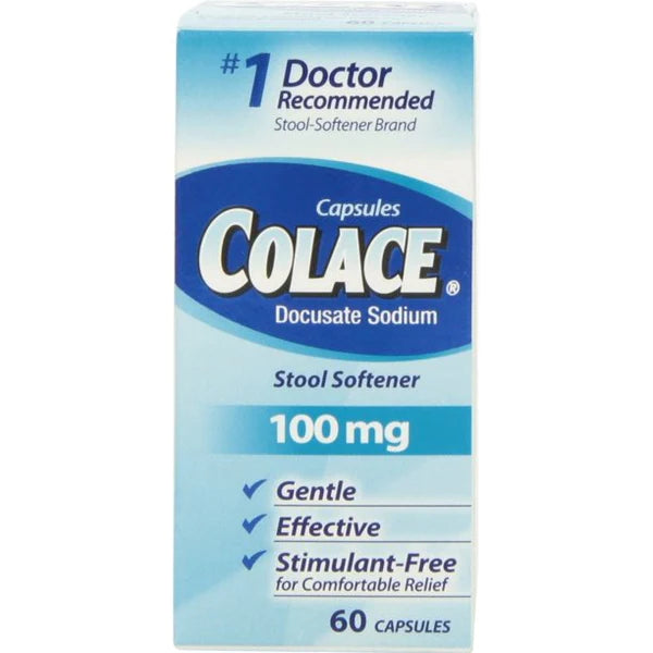 Colace Regular Strength Stool Softener 100mg Capsule 60 Capsules