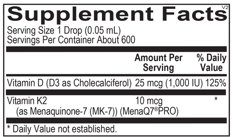 Ortho Molecular - Liquid Vitamin D3 with K2 - 1 OZ Liquid