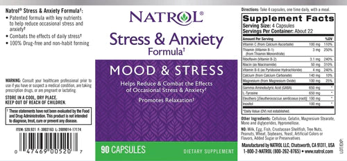 Natrol Stress & Anxiety Formula, Mood and Stress, 90 Capsules