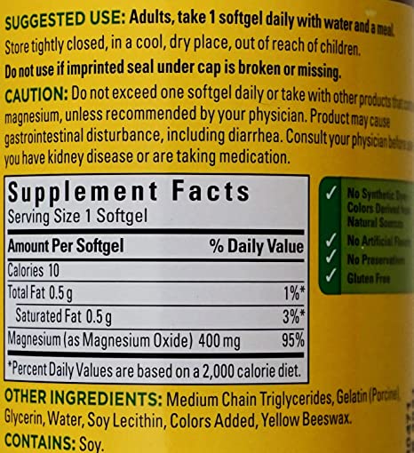 Nature Made Extra Strength MAGNESIUM 400 mg, 180 Softgels