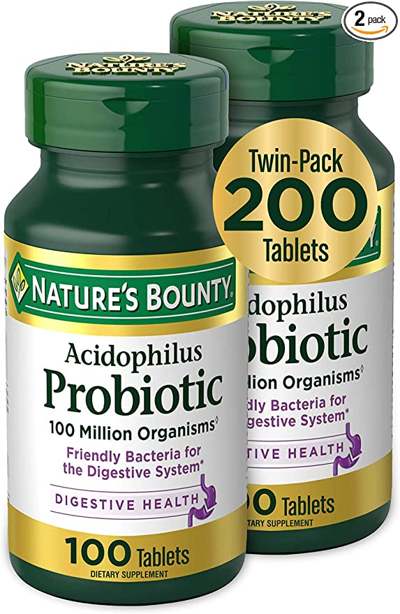 Nature’s Bounty Acidophilus Probiotic- Daily Probiotic Supplements-(2 Pack) x100 Tablets