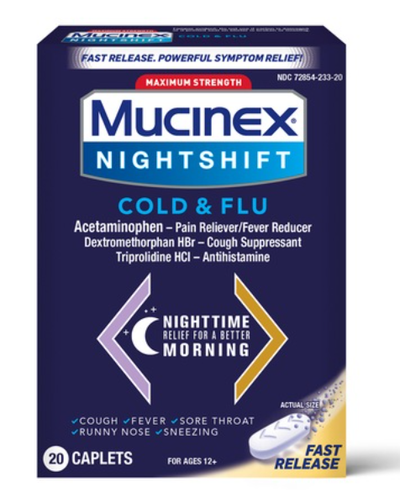 Mucinex Nightshift - Cold & Flu - 20 Caplets - WorldwSellers